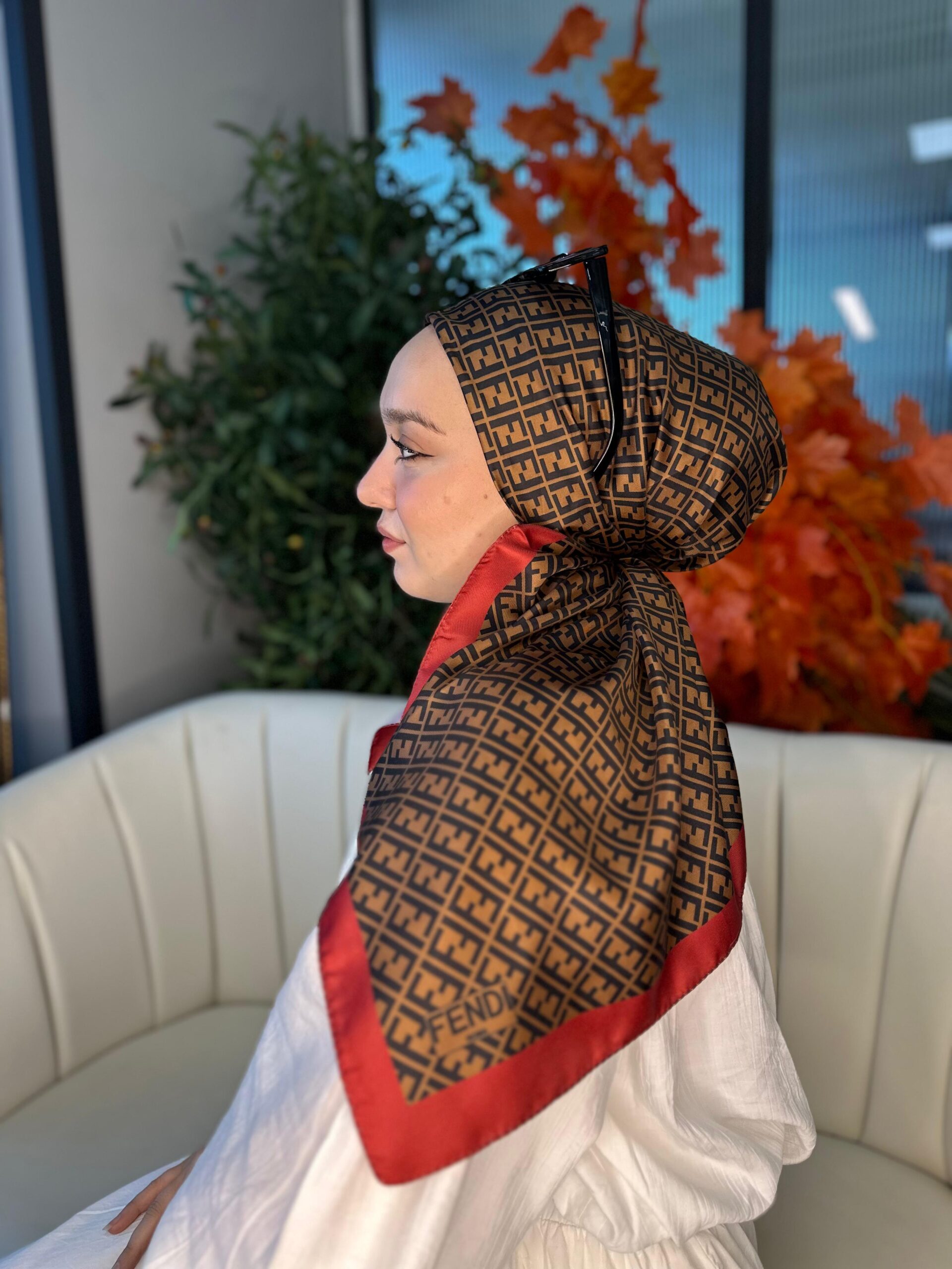 Fendi Desen Vual İpek Eşarp-6204527-Kırmızı