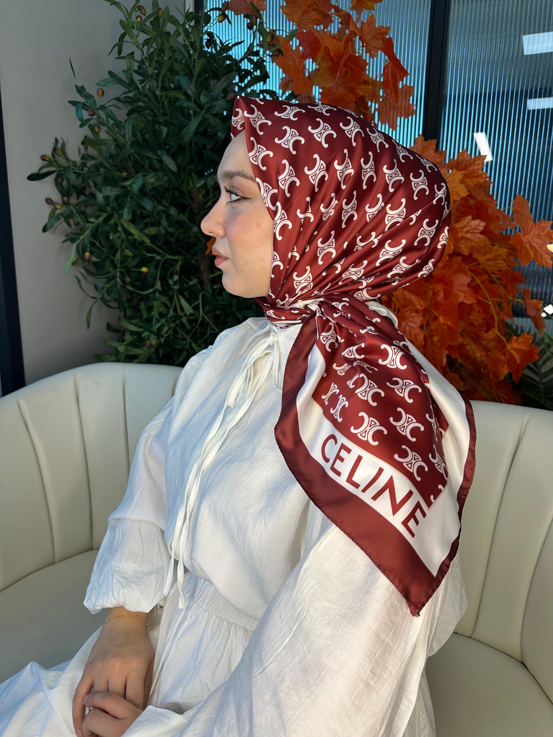 Celine Desen Vual İpek Eşarp-6204527-Kırmızı