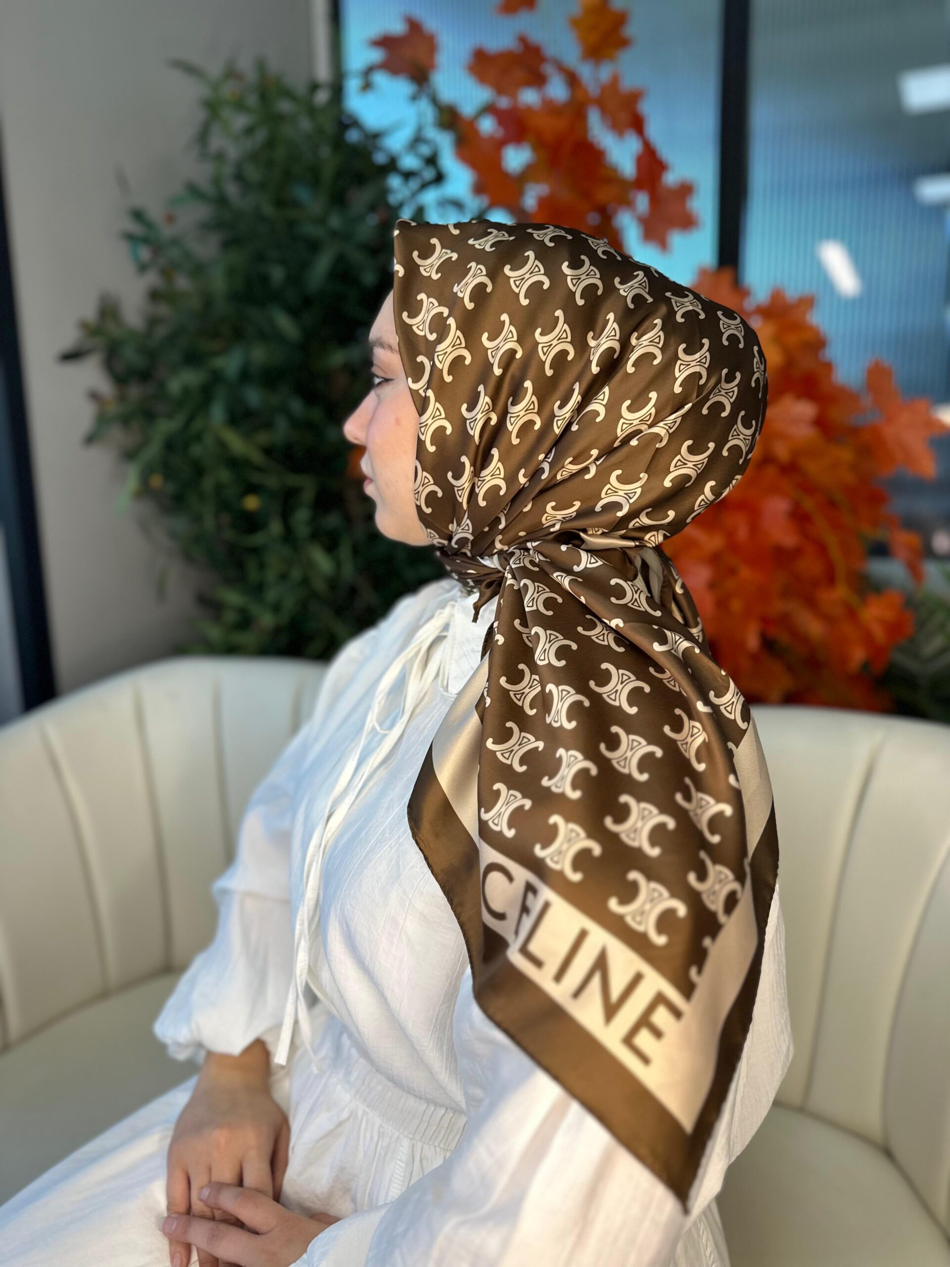 Celine Desen Vual İpek Eşarp-6204527-Kahve