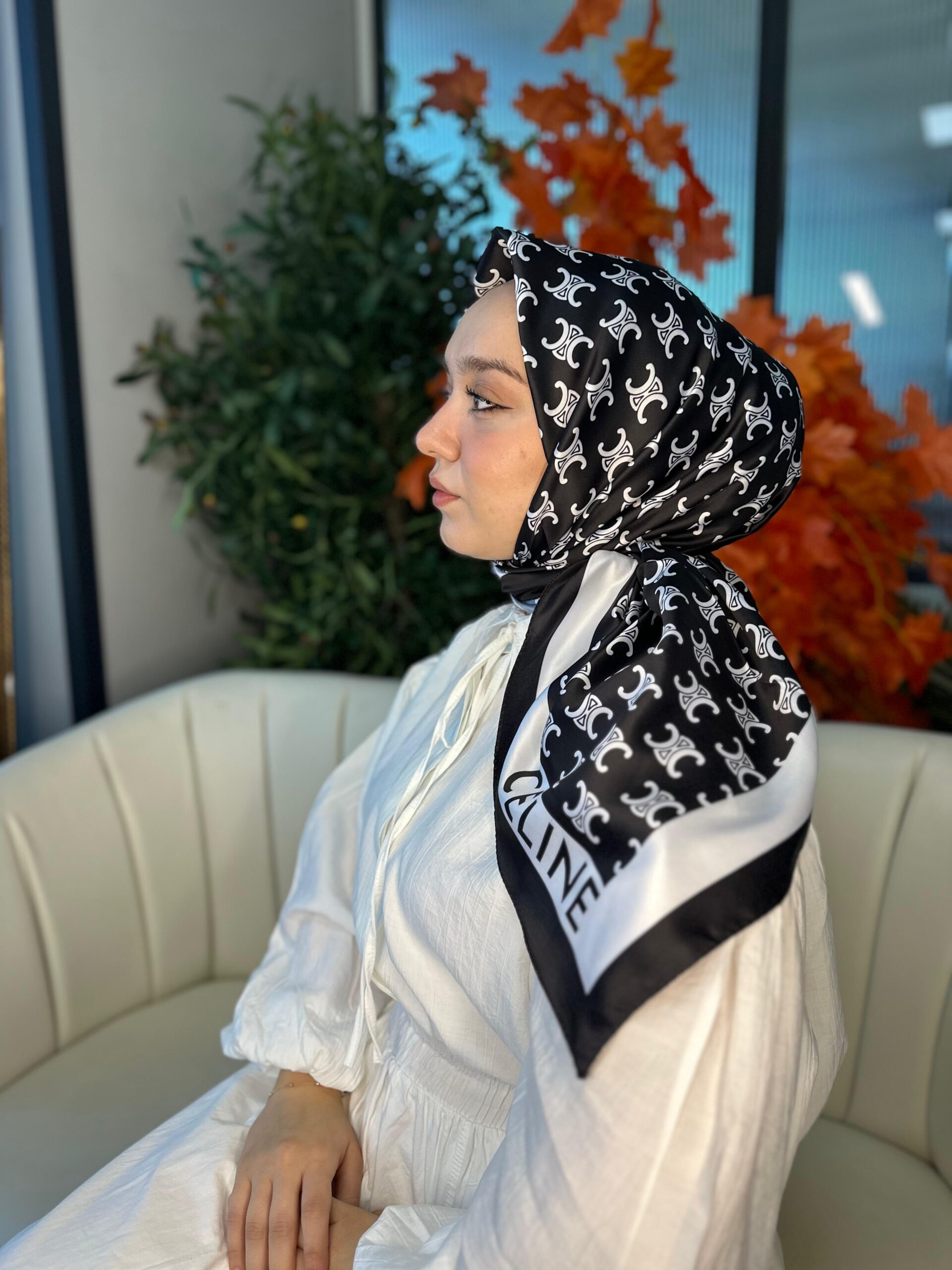 Celine Desen Vual İpek Eşarp-6204527-Siyah