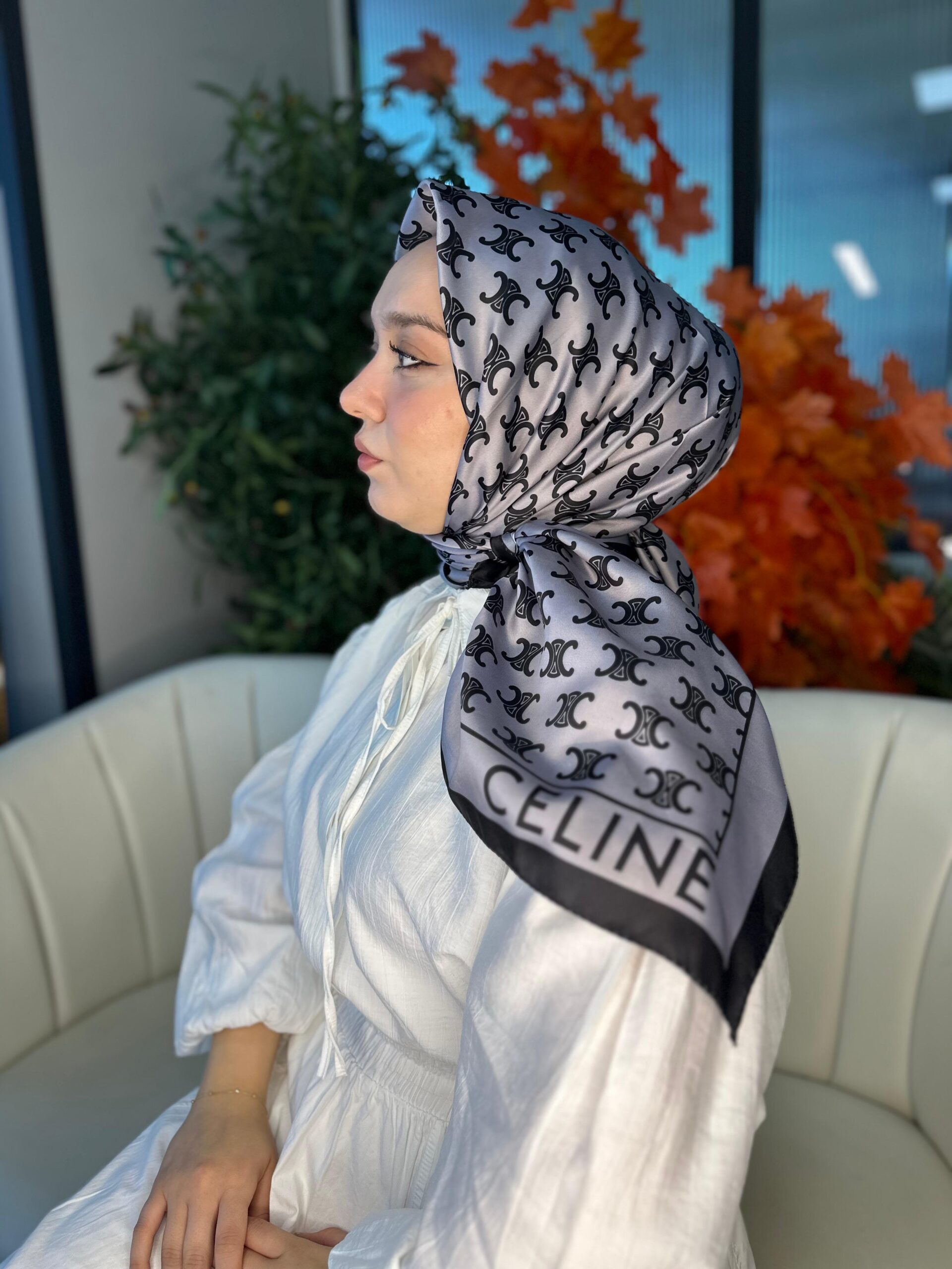 Celine Desen Vual İpek Eşarp-6204527-Antrasit