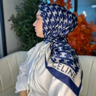 Celine Desen Vual İpek Eşarp-6204527-Lacivert
