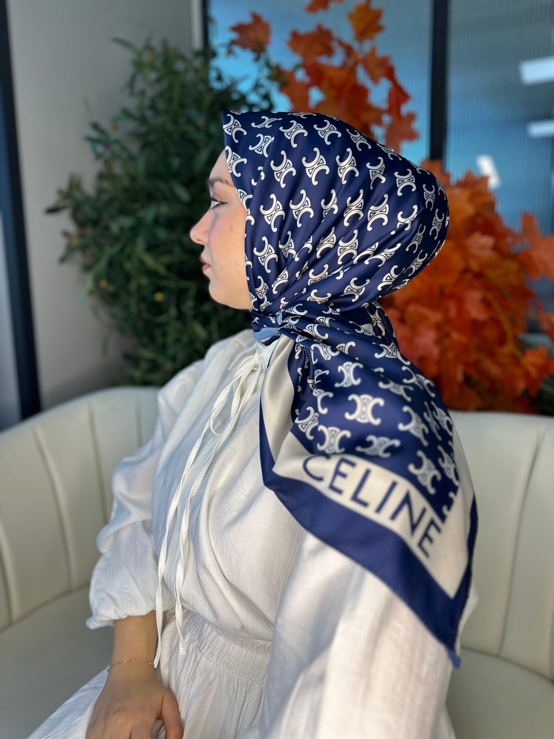 Celine Desen Vual İpek Eşarp-6204527-Lacivert