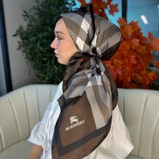 Burberry Kare Desen Vual İpek Eşarp-8682626-Acıkahve
