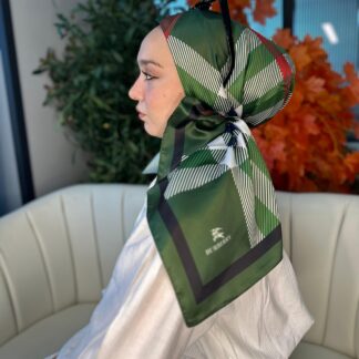 Burberry Kare Desen Vual İpek Eşarp-8682626-Koyu yeşil
