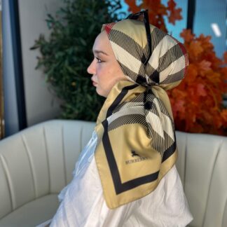 Burberry Kare Desen Vual İpek Eşarp-8682626-Yağ yeşili