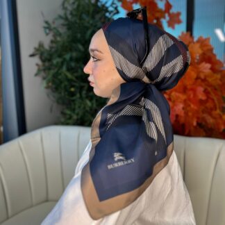 Burberry Kare Desen Vual İpek Eşarp-8682626-Lacivert