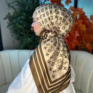 Lv Desen Vual İpek Eşarp-6204527-Karamel Kahve