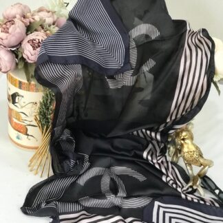 Chanel Çift Taraflı Vual İpek Şal -siyah beyaz