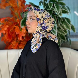 Bahar Desen Pamuk İpek Eşarp-13001-VİZON