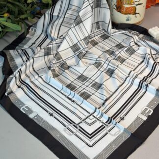 Vakko Desen Twill İpek Eşarp-Siyah-Beyaz
