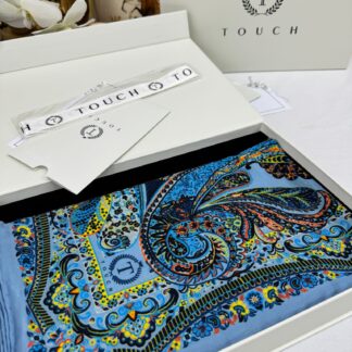 Touch İthal Etnik Desen Yün İpek Şal 34220 - Bebe Mavisi