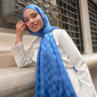Bonjela Marka Dama İpeksi Jakar Şal - İndigo - Organic ScarfsOrganic Scarfs