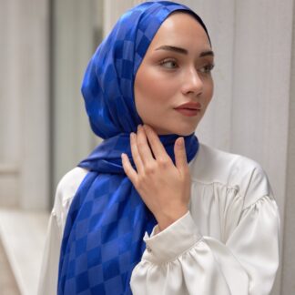 Bonjela Marka Dama İpeksi Jakar Şal - Saks - Organic ScarfsOrganic Scarfs