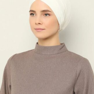 Çapraz Üç Bantlı Dış Bone Hazır Türban - Ekru - Organic ScarfsOrganic Scarfs