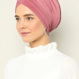 Çapraz Üç Bantlı Dış Bone Hazır Türban - Gül Kurusu - Organic ScarfsOrganic Scarfs
