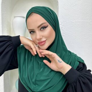 Çapraz Üç Bantlı Uzun Drape Bone - Zümrüt - Organic ScarfsOrganic Scarfs