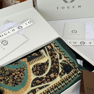 Touch İthal Etnik Desen Yün İpek Şal- 34660 - Su yeşili