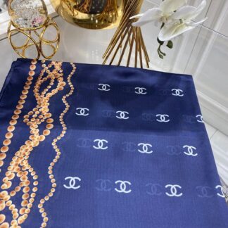 Chanel İthal Vual İpek Şal - Lacivert - Organic ScarfsOrganic Scarfs