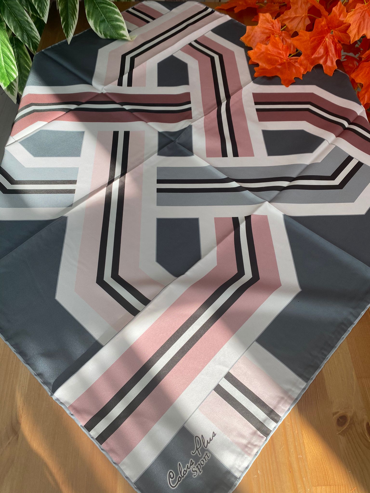 Colors Plus Marka Etnik Geometrik Desen Twill Eşarp - Siyah - Organic ScarfsOrganic Scarfs