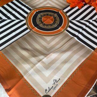 Colors Plus Marka Etnik Zincir Desen Twill Eşarp - Kiremit - Organic ScarfsOrganic Scarfs