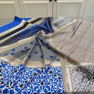 Colors Plus Marka Otantik Desen Twill Eşarp - Mavi Krem - Organic ScarfsOrganic Scarfs