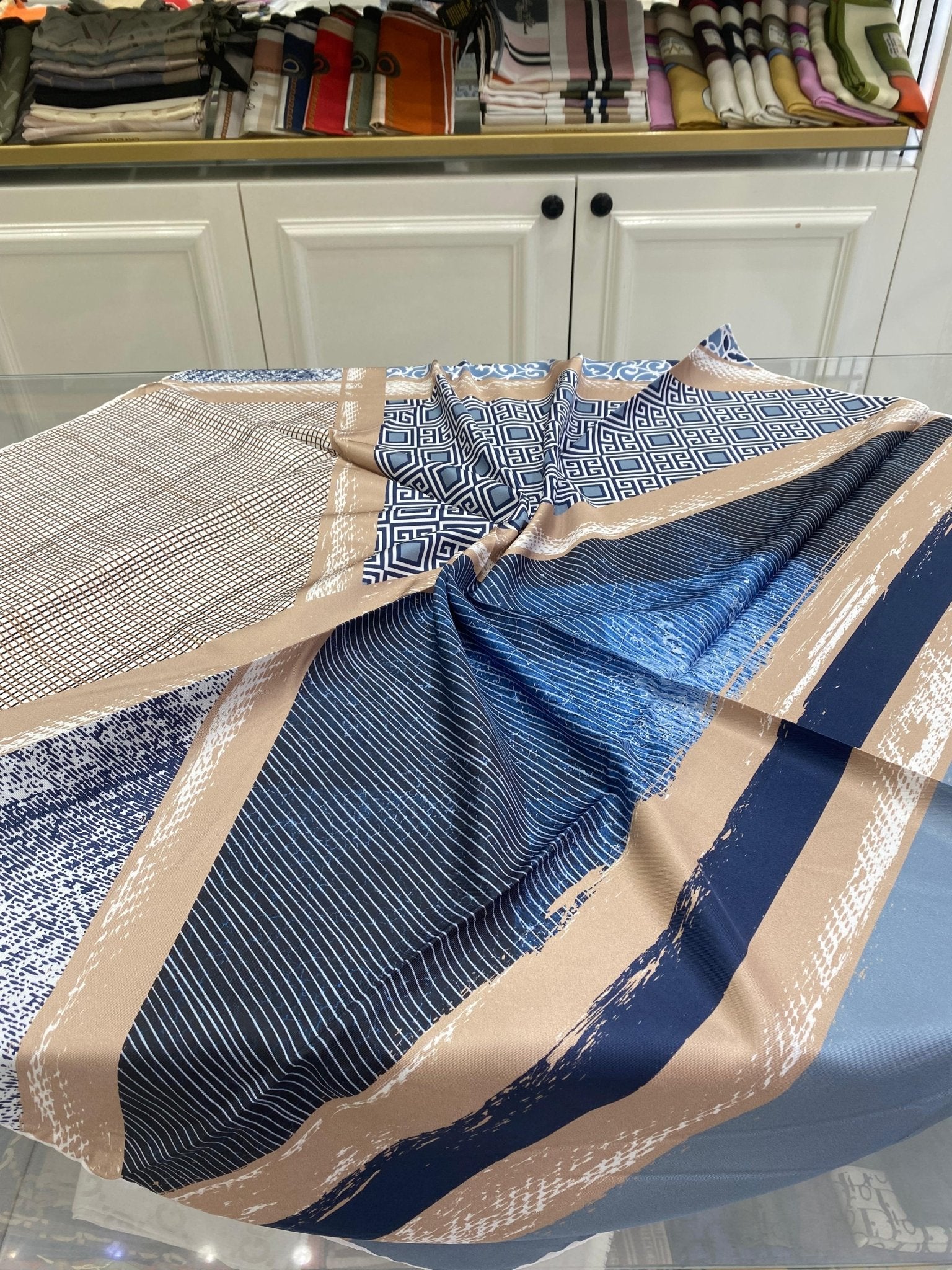 Colors Plus Marka Otantik Desen Twill Eşarp - Mavi - Organic ScarfsOrganic Scarfs
