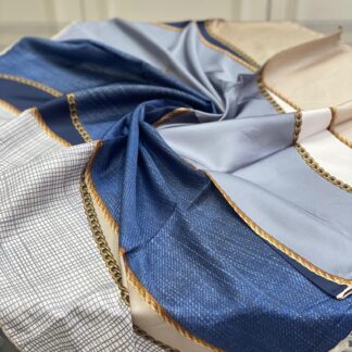 Colors Plus Marka Zincir Desen Twill Eşarp - Mavi - Organic ScarfsOrganic Scarfs