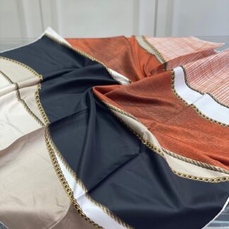 Colors Plus Marka Zincir Desen Twill Eşarp - Siyah Turuncu - Organic ScarfsOrganic Scarfs