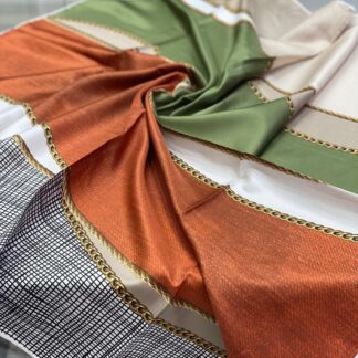 Colors Plus Marka Zincir Desen Twill Eşarp - Turuncu Yeşil - Organic ScarfsOrganic Scarfs