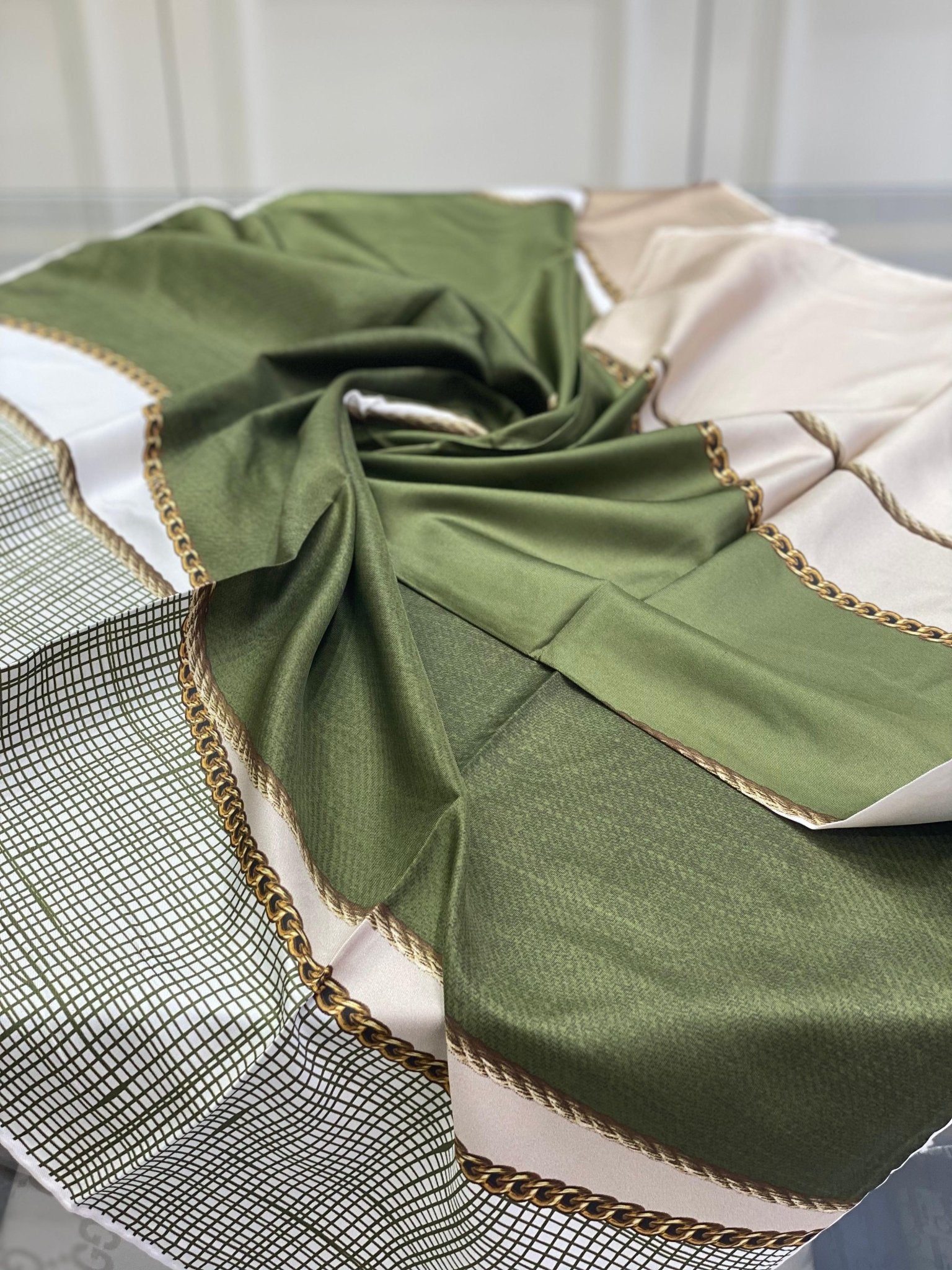 Colors Plus Marka Zincir Desen Twill Eşarp - Yeşil - Organic ScarfsOrganic Scarfs