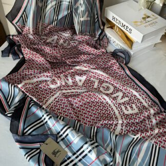 Burberry Çift Taraflı İthal Vual İpel Şal 78631 - Mavi-Siyah