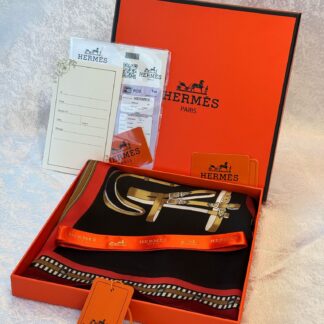 Hermes Tam Set Kutulu İthal Vual İpek Şal 53636 - Siyah