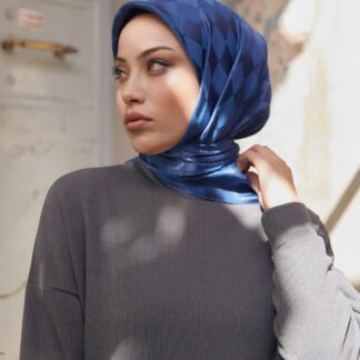 Dama Desen Jakar Eşarp - İndigo - Organic ScarfsOrganic Scarfs