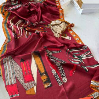 Hermes Desen Vual İpek Şal - Bordo