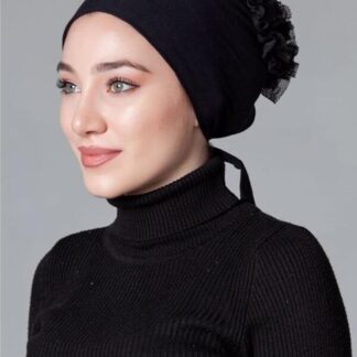 Dikişsiz Fırfırlı Bone - Siyah - Organic ScarfsOrganic Scarfs