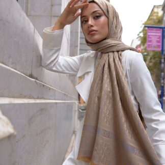 D'OR DESENLİ İPEK KAŞMİR ÇİFT TARAFLI ŞAL - Bej Mavi - Organic ScarfsOrganic Scarfs