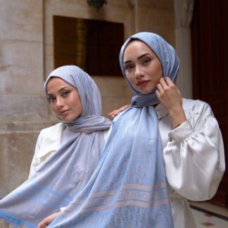 D'or Desenli İpek Kaşmir Çift Taraflı Şal - Mavi - Organic ScarfsOrganic Scarfs
