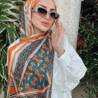 BURBERRY DESEN İTHAL VUAL İPEK ŞAL 15801- TURUNCU-MAVİ