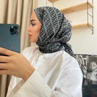 F Desenli İpek Kaşmir Çift Taraflı Şal - Antrasit - Organic ScarfsOrganic Scarfs