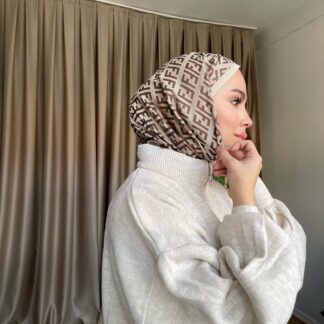 F Desenli İpek Kaşmir Çift Taraflı Şal - Kahve - Organic ScarfsOrganic Scarfs