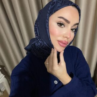 F Desenli İpek Kaşmir Çift taraflı Şal - Lacivert - Organic ScarfsOrganic Scarfs