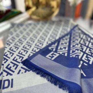F Desenli İpek Kaşmir Çift Taraflı Şal - Vizon/ Lacivert - Organic ScarfsOrganic Scarfs