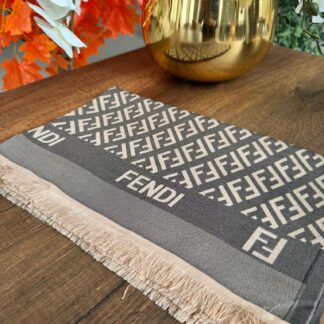F Desenli İpek Kaşmir Çift Taraflı Şal - Vizon - Organic ScarfsOrganic Scarfs