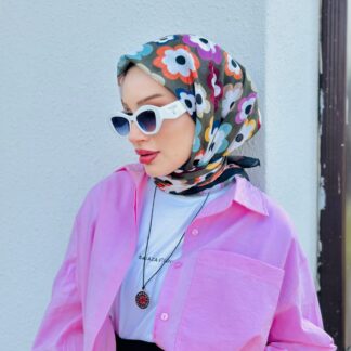 Çiçek Desen Pamuk Soft Eşarp - Haki