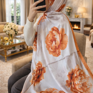 Flora Vual İpek Şal 10100 -Portakal