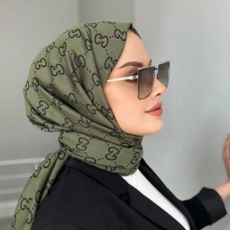 G Desenli İpek Kaşmir Çift Taraflı Şal - Haki - Organic ScarfsOrganic Scarfs