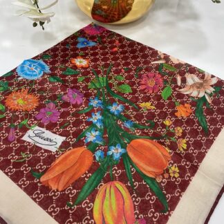 Gucci Bahar Esintisi Pamuk Eşarp - Bordo - Organic ScarfsOrganic Scarfs