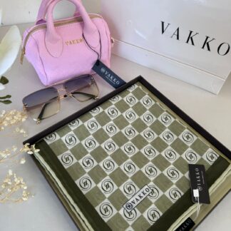 Vakko Dama Desen Pamuk Soft Eşarp 63411 - Haki