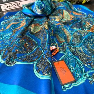 Hermes İthal Vual İpek Şal - Petrol - Organic ScarfsOrganic Scarfs